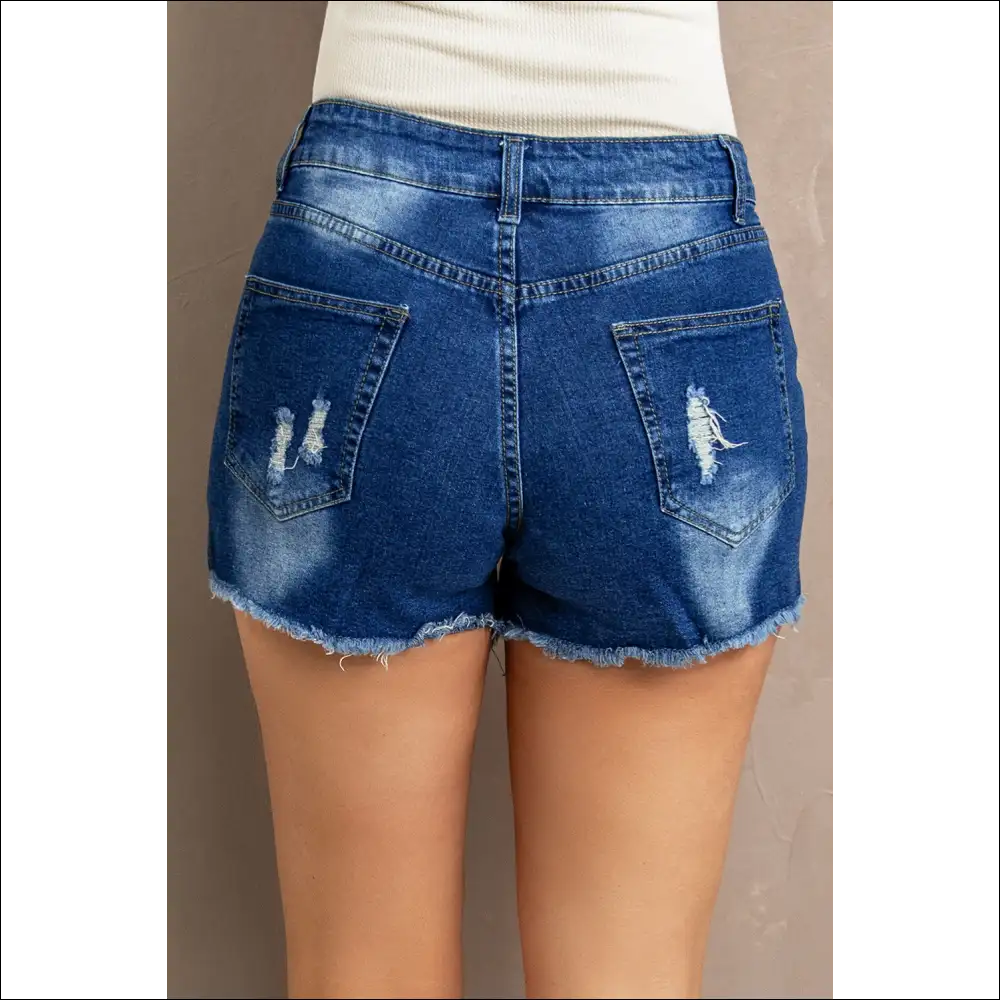 Spliced Lace Distressed Denim Shorts - on Sale Worldwide Shipping