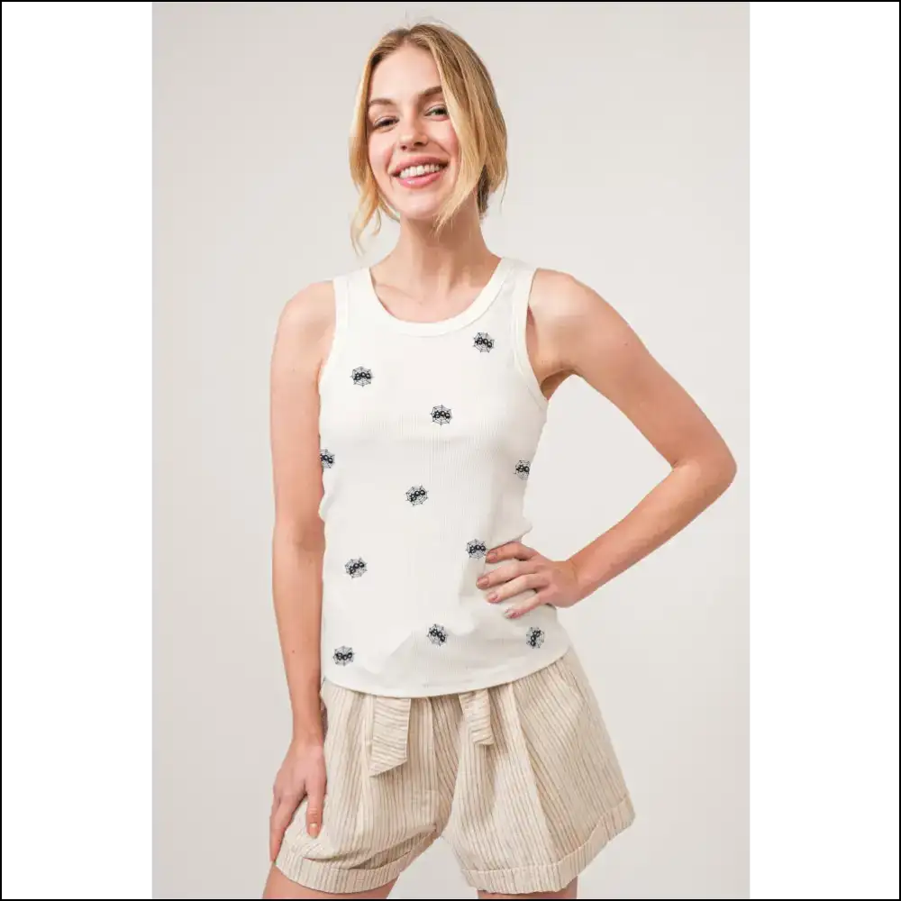 Spooky Chic Boo Spider Web Embroidered Tank - Tops on Sale Worldwide Shipping