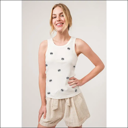 Spooky Chic Boo Spider Web Embroidered Tank - Tops on Sale Worldwide Shipping