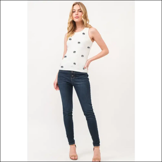 Spooky Chic Boo Spider Web Embroidered Tank - White / s - Tops on Sale Worldwide Shipping