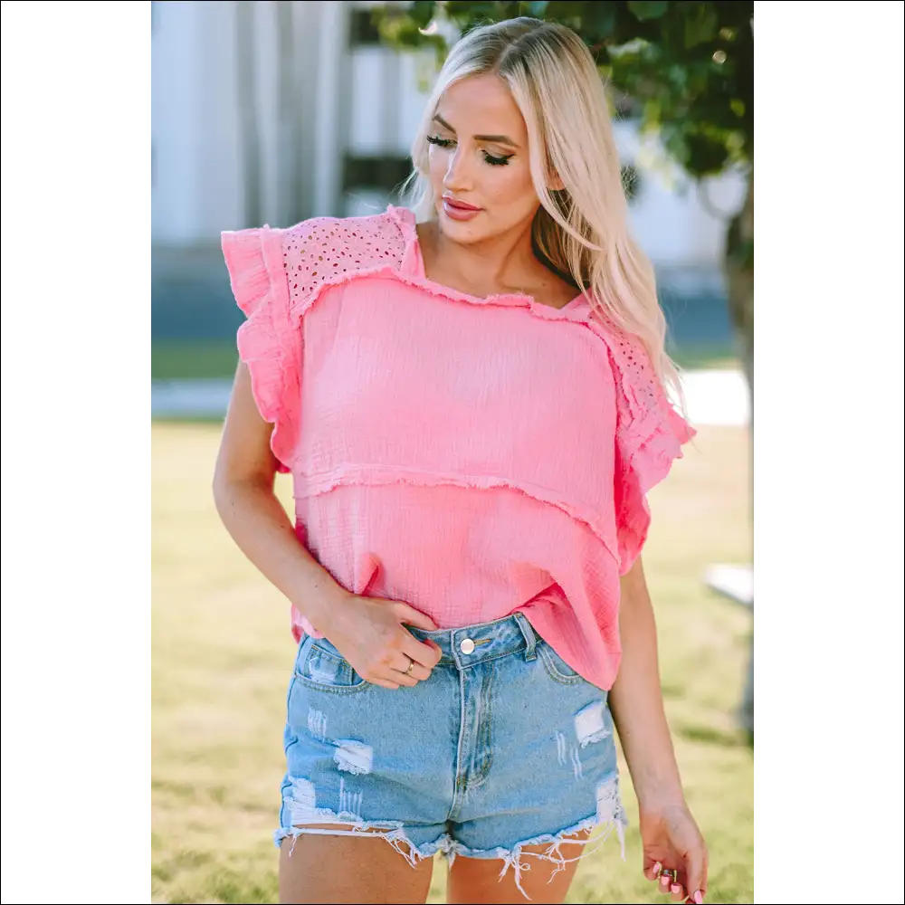 Square Neck Exposed Seams Blouse - Blouses on Sale Worldwide Shipping
