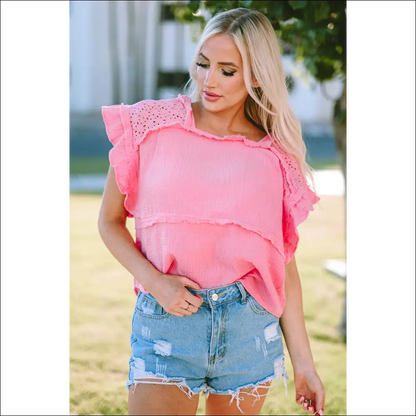 Square Neck Exposed Seams Blouse - Blouses on Sale Worldwide Shipping