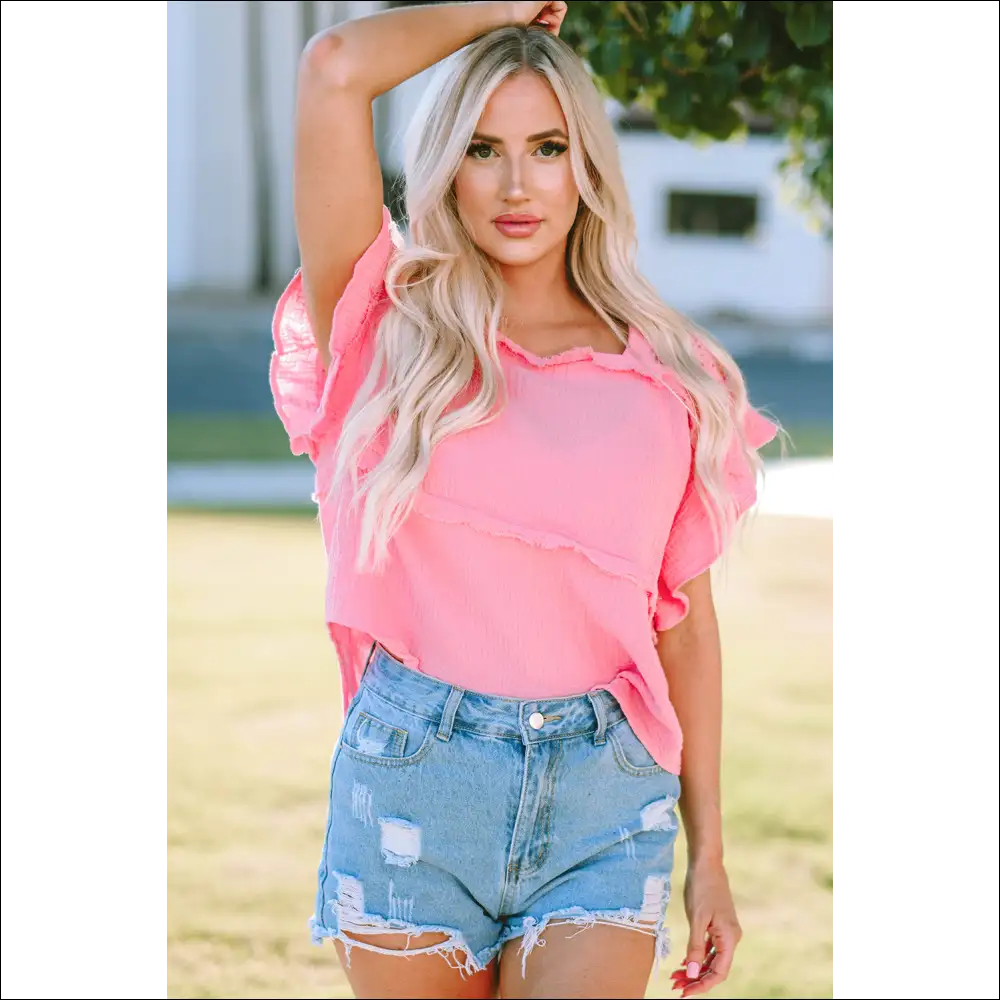 Square Neck Exposed Seams Blouse - Blouses on Sale Worldwide Shipping