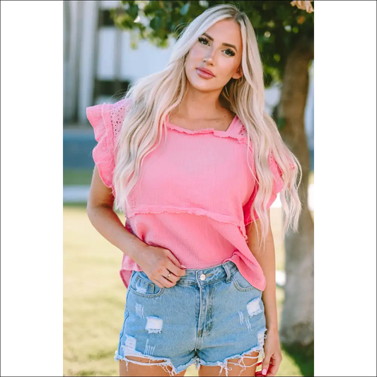 Square Neck Exposed Seams Blouse - Pink / s - Blouses on Sale Worldwide Shipping