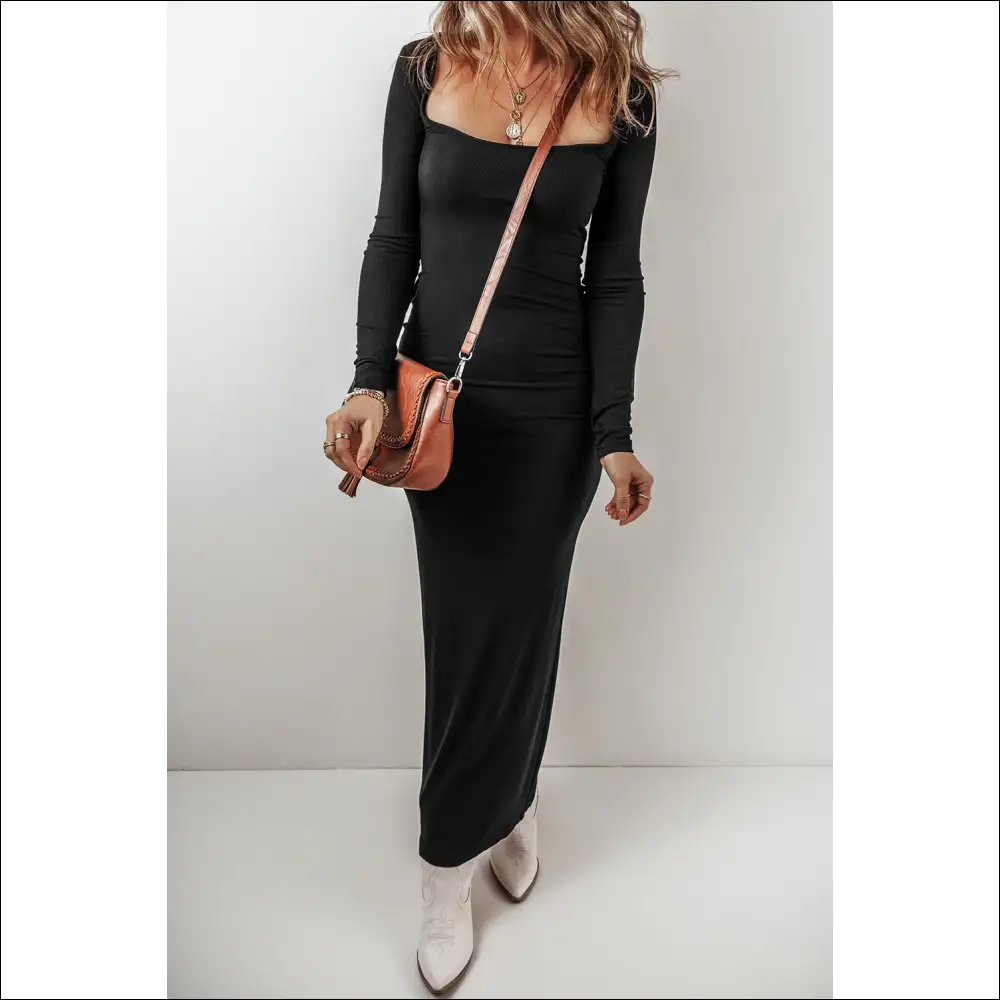 Square Neck Long Sleeve Maxi Dress - Dresses on Sale Worldwide Shipping