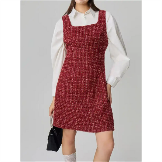 Chic Square Neck Wide Strap Dress - Red / s - Dresses on Sale Worldwide Shipping