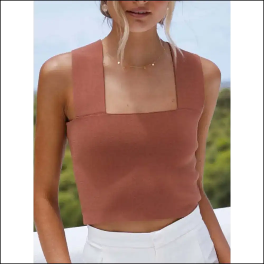 Square Neck Wide Strap Tank Top - Chic & Stylish - Brown / s - Tops on Sale Worldwide Shipping