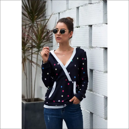 Star Print Kangaroo Pocket Hoodie - Sweatshirts & Hoodies on Sale Worldwide Shipping