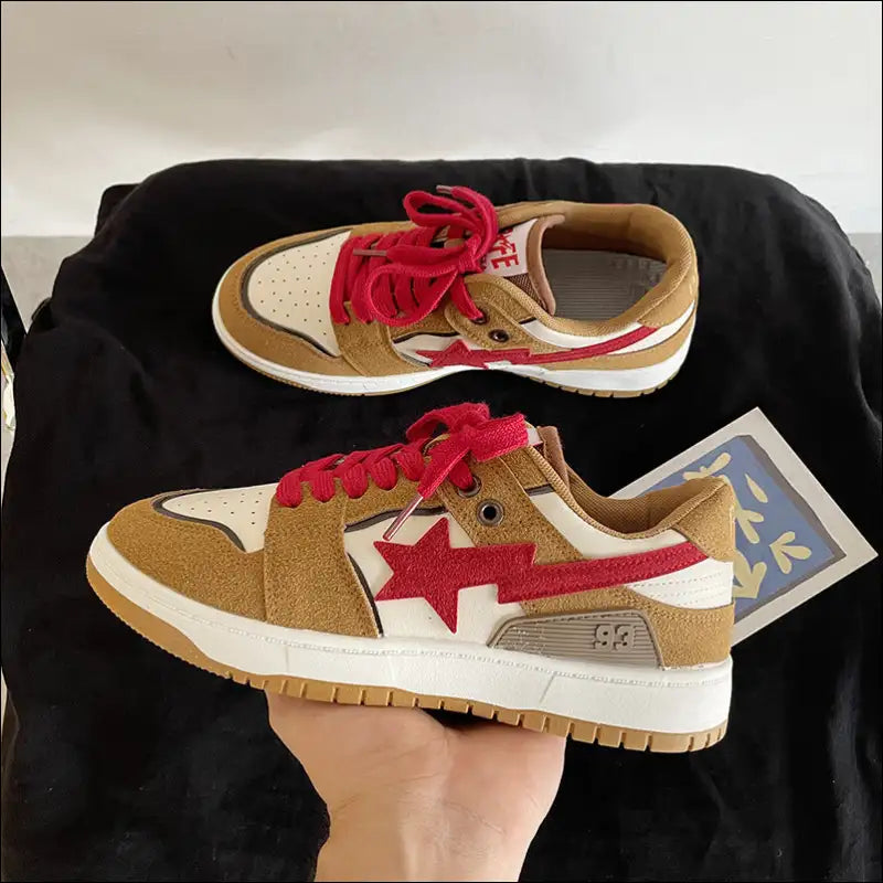 Starry Lace-up Athletic Sneakers - Caramel / 35(us4) - Shoes on Sale Worldwide Shipping