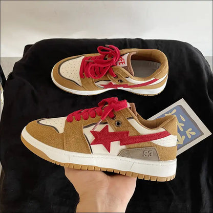 Starry Lace-up Athletic Sneakers - Caramel / 35(us4) - Shoes on Sale Worldwide Shipping