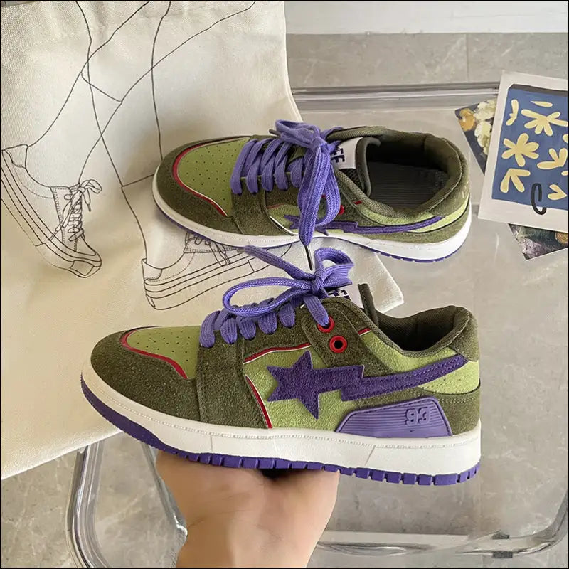 Starry Lace-up Athletic Sneakers - Sage / 35(us4) - Shoes on Sale Worldwide Shipping
