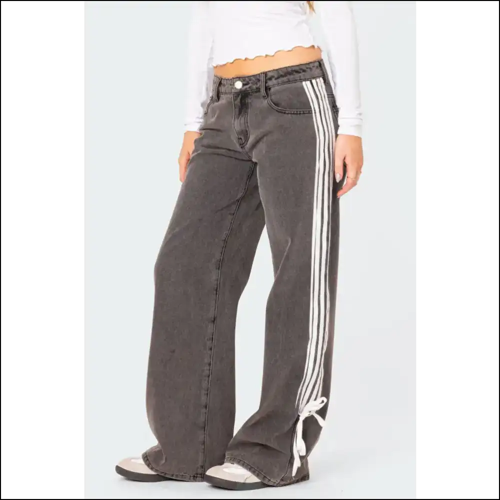 Step Into Fabulousness: Striped Wide Leg Jeans that Slay Darling! 💃 - on Sale Worldwide Shipping