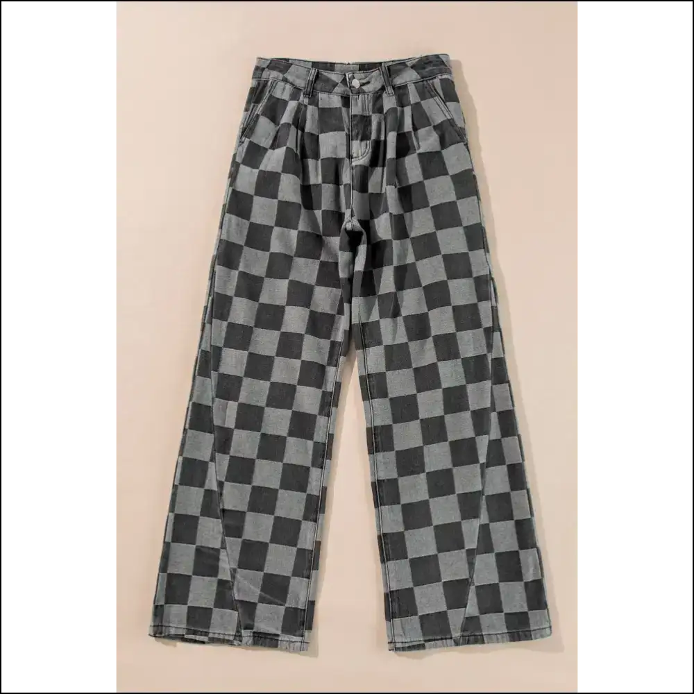 Step Into Style: Chic Checkered Wide Leg Jeans for Runway Dreams 👖✨ - on Sale Worldwide Shipping