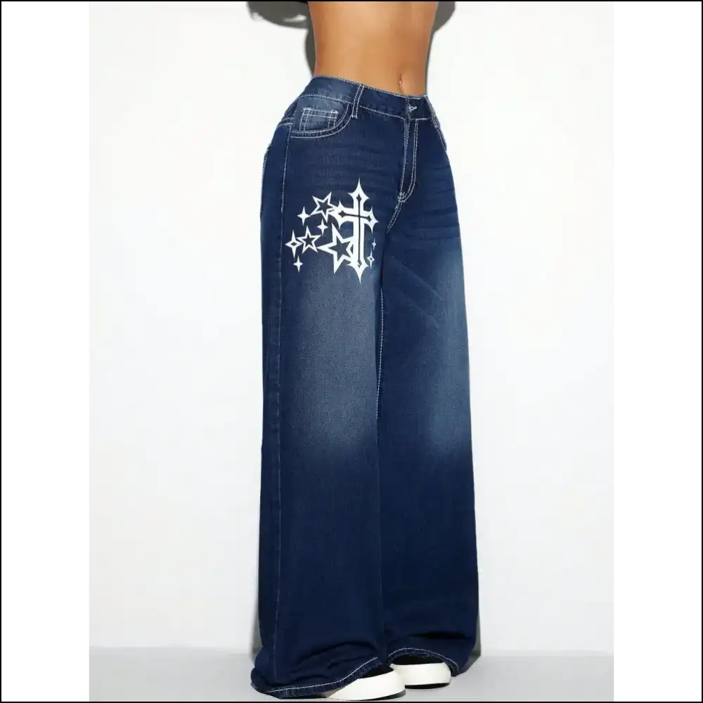 Step Up your Style in Chic Cross Wide Leg Jeans Because Life’s too Short for Boring Bottoms! - on Sale Worldwide Shipping