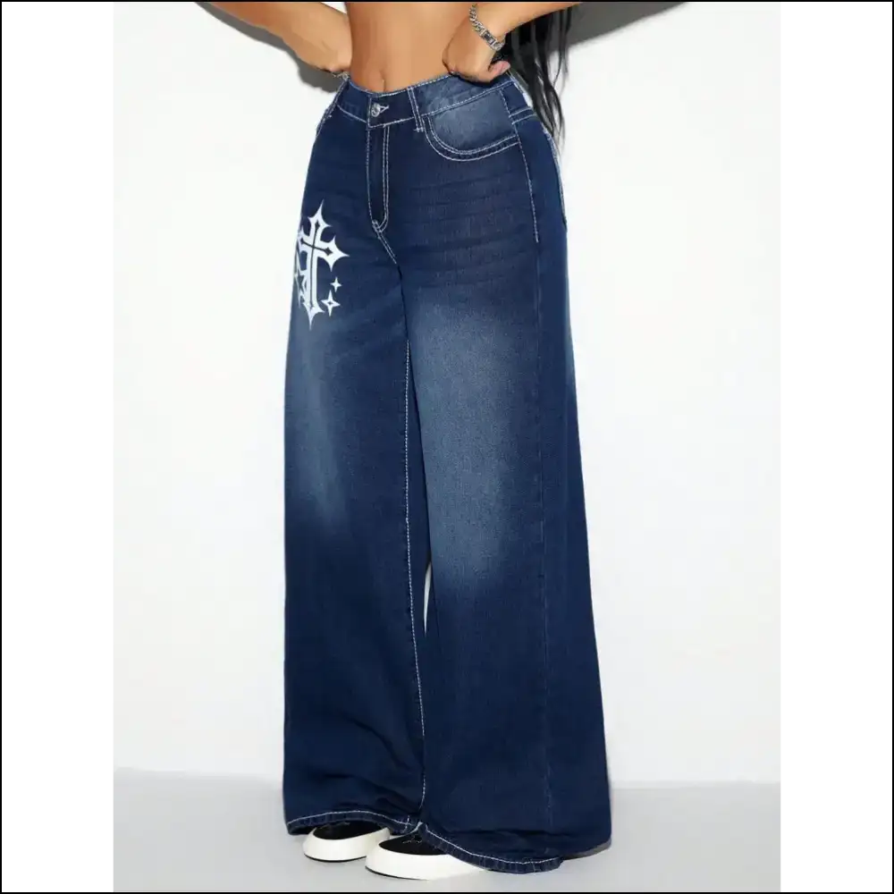 Step Up your Style in Chic Cross Wide Leg Jeans Because Life’s too Short for Boring Bottoms! - on Sale Worldwide Shipping