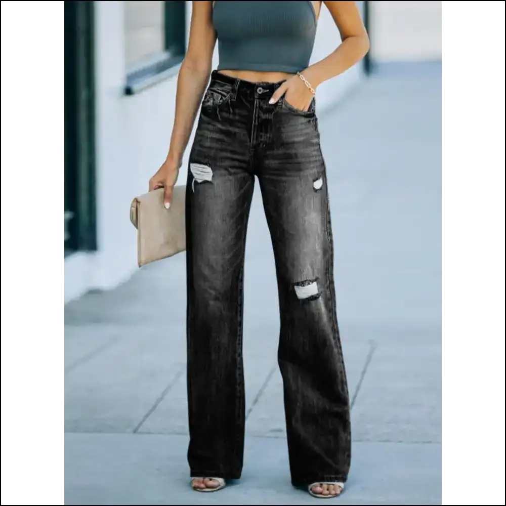 Straight Leg Jeans: Distress your Style not Life! 🎉👖 - Black / 2xl - Jeans on Sale Worldwide Shipping