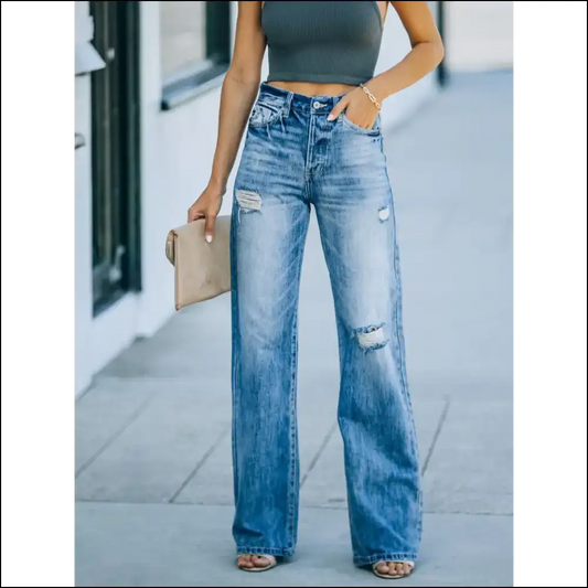 Straight Leg Jeans: Distress your Style not Life! 🎉👖 - Mist Blue / 2xl - Jeans on Sale Worldwide Shipping
