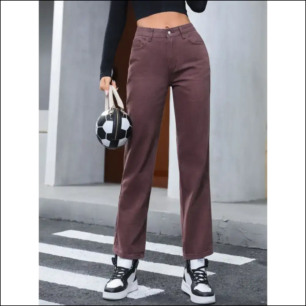 Straight Up Fabulous: your Needful Things Chic Leg Jeans 🚀✨ - Brown / l - on Sale Worldwide Shipping