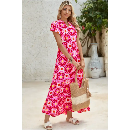 Strawberry Pink Abstract Dress: Prepare for Peak Chic 🍓✨ - Maxi Dresses on Sale Worldwide Shipping