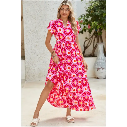 Strawberry Pink Abstract Dress: Prepare for Peak Chic 🍓✨ - Maxi Dresses on Sale Worldwide Shipping