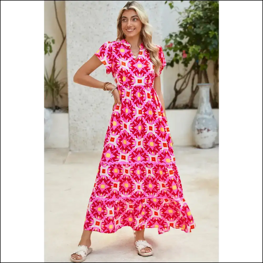 Strawberry Pink Abstract Dress: Prepare for Peak Chic 🍓✨ - s - Maxi Dresses on Sale Worldwide Shipping