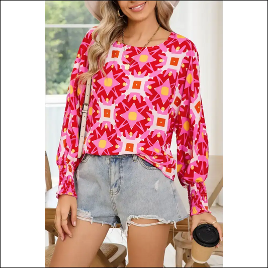 Strawberry Pink Abstract Print: Blouse Boss 🍓 Needful Things - s - Blouses on Sale Worldwide Shipping