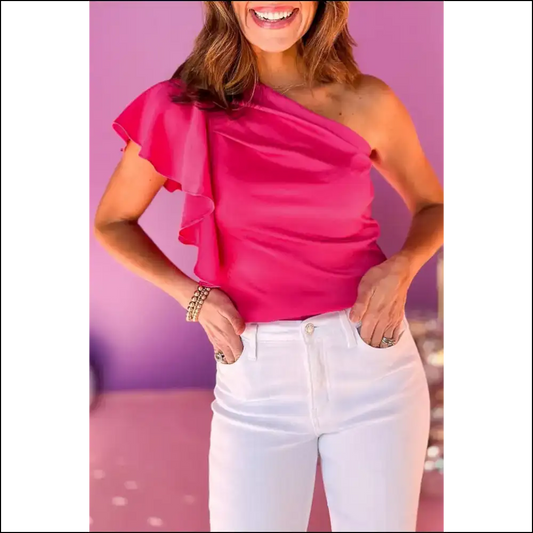 Strawberry Pink Asymmetric: Needful Things’ Fab Ruffle Tank! 💖 Warning: May Cause Excessive Fabulousness - s - Sleeveless Shirts Tank Tops