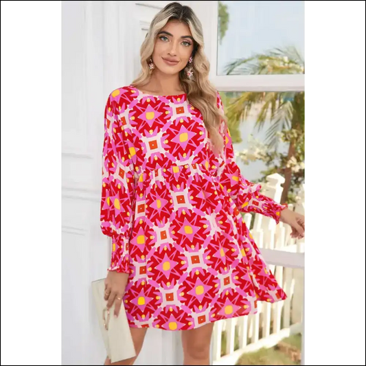 Strawberry Pink Geometric Mini Dress: Frills at Needful Things 🍓 - s - Short Dresses on Sale Worldwide Shipping