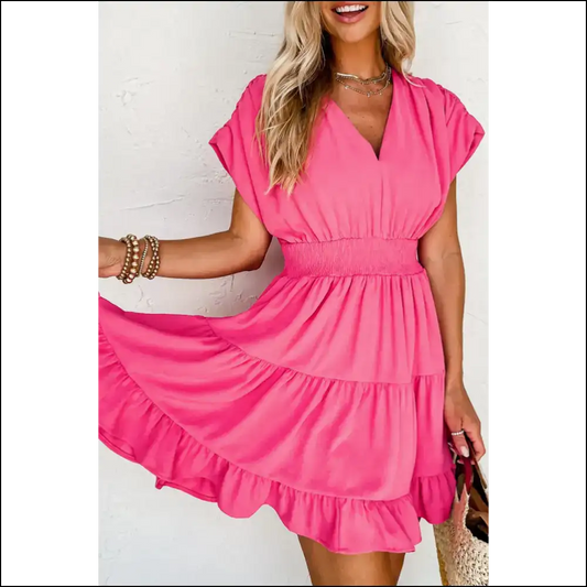 Strawberry Pink Ruched Sleeve Dress: Twirl! 🍓 Needful Things - s - Short Dresses on Sale Worldwide Shipping