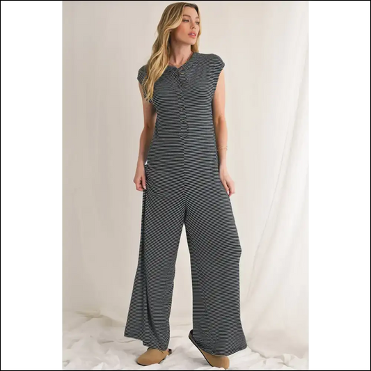 Striped Button Sleeveless Jumpsuit: from Zero to Hero - Black White / s - Jumpsuits & Rompers on Sale Worldwide Shipping