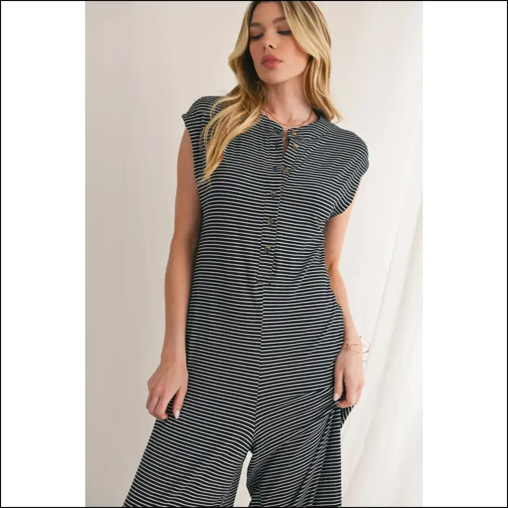 Striped Button Sleeveless Jumpsuit: from Zero to Hero - Jumpsuits & Rompers on Sale Worldwide Shipping