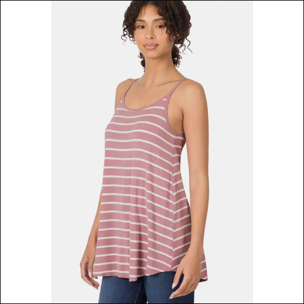 Striped Curved Hem Cami: Summer is Calling and so your Confidence! 🎉 - Rose / l - Tank Tops on Sale Worldwide Shipping