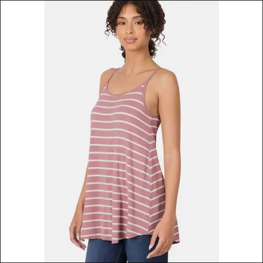 Striped Curved Hem Cami: Summer is Calling and so your Confidence! 🎉 - Rose / l - Tank Tops on Sale Worldwide Shipping