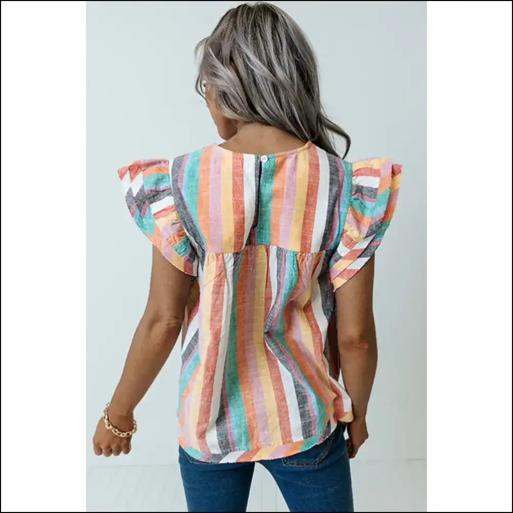 Striped Layered Sleeve Blouse: so Bright it Hurts (in a Good Way) 😜 - Blouses on Sale Worldwide Shipping