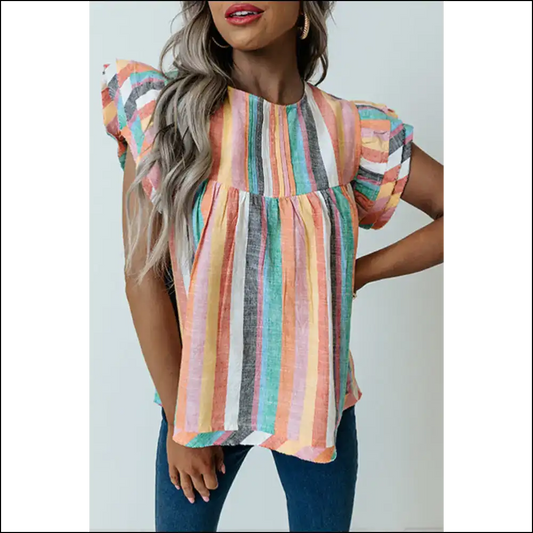 Striped Layered Sleeve Blouse: so Bright it Hurts (in a Good Way) 😜 - Multicolor / s - Blouses on Sale Worldwide Shipping