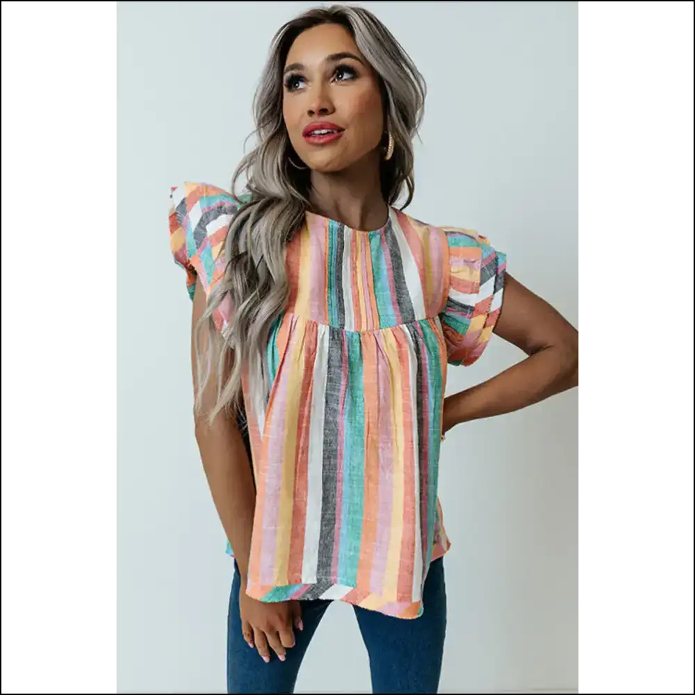 Striped Layered Sleeve Blouse: so Bright it Hurts (in a Good Way) 😜 - Blouses on Sale Worldwide Shipping