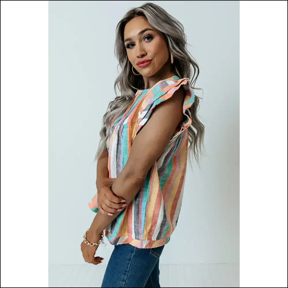 Striped Layered Sleeve Blouse: so Bright it Hurts (in a Good Way) 😜 - Blouses on Sale Worldwide Shipping