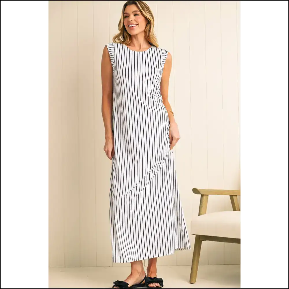 Striped Maxi Vest Dress: so Comfy Youll Swear Youre Naked 🖤🤍 - Black Stripe / s - Dresses on Sale Worldwide Shipping