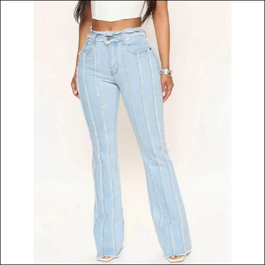 Striped Raw Hem Jeans: where Style Meets Denim Shenanigans 😜🎉 - Light / Xl - Jeans on Sale Worldwide Shipping