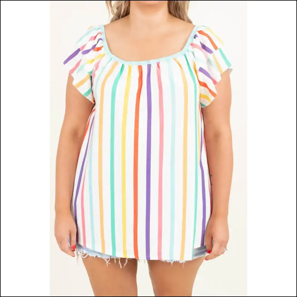 Stripes so Bright Youll Need Shades 🕶️ Needful Things Plus Size Blouse - Tops on Sale Worldwide Shipping