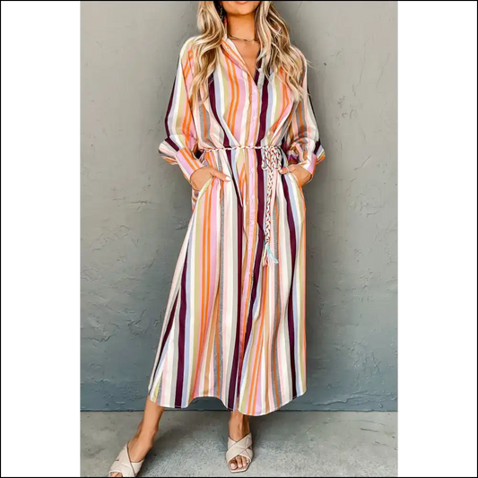 Stripes so Bright You’ll Need Shades: Vibrant Striped Maxi Dress 😎 - White / s - Dresses on Sale Worldwide Shipping