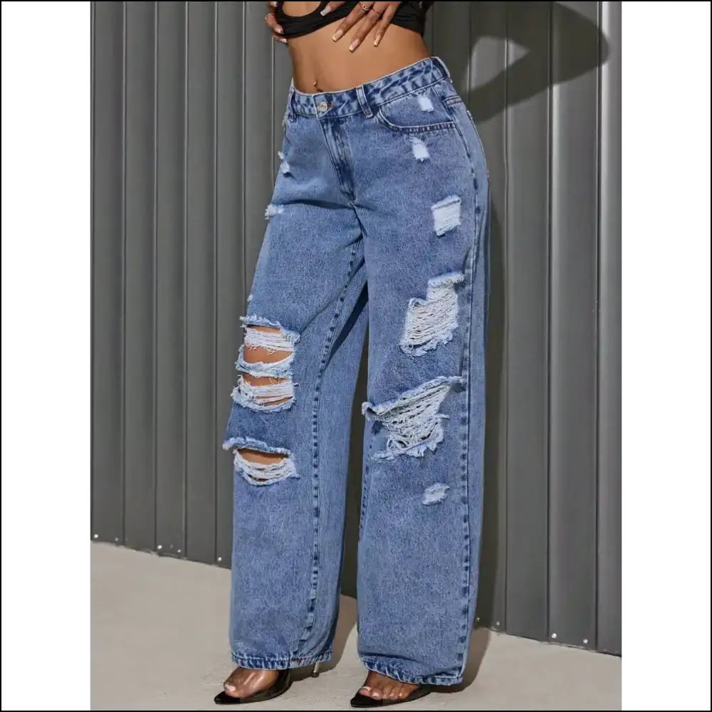 Strut Like you just Stole the Last Pair of Distressed Wide Leg Jeans! 💃 - Jeans on Sale Worldwide Shipping
