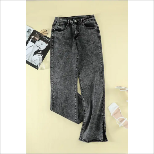 Strut Like you Own the Sidewalk in Needful Things Chic Slit Flare Jeans! 😂 - Black / 18 - Jeans on Sale Worldwide Shipping