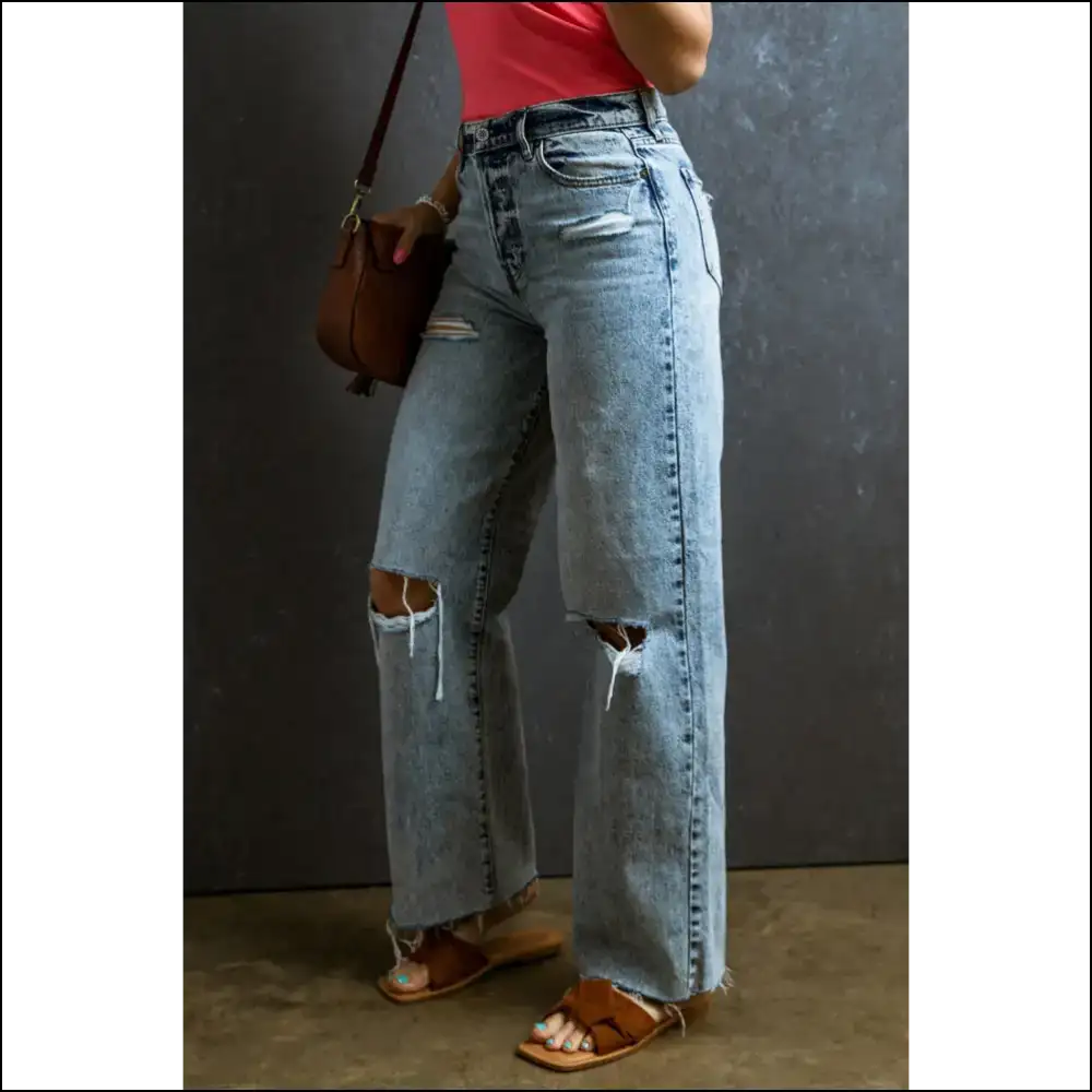 Strut your Distressed Raw Hem Straight Jeans and Own Fabulousness! 😎👖 - on Sale Worldwide Shipping