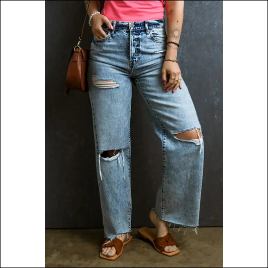 Strut your Distressed Raw Hem Straight Jeans and Own Fabulousness! 😎👖 - Blue / 8 - on Sale Worldwide Shipping
