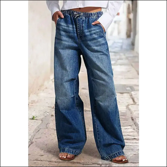Strut your Stuff: Chic Drawstring Waist Wide Leg Jeans New Bff! 💃✨ - Medium / Xl - on Sale Worldwide Shipping