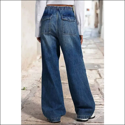 Strut your Stuff: Chic Drawstring Waist Wide Leg Jeans New Bff! 💃✨ - on Sale Worldwide Shipping