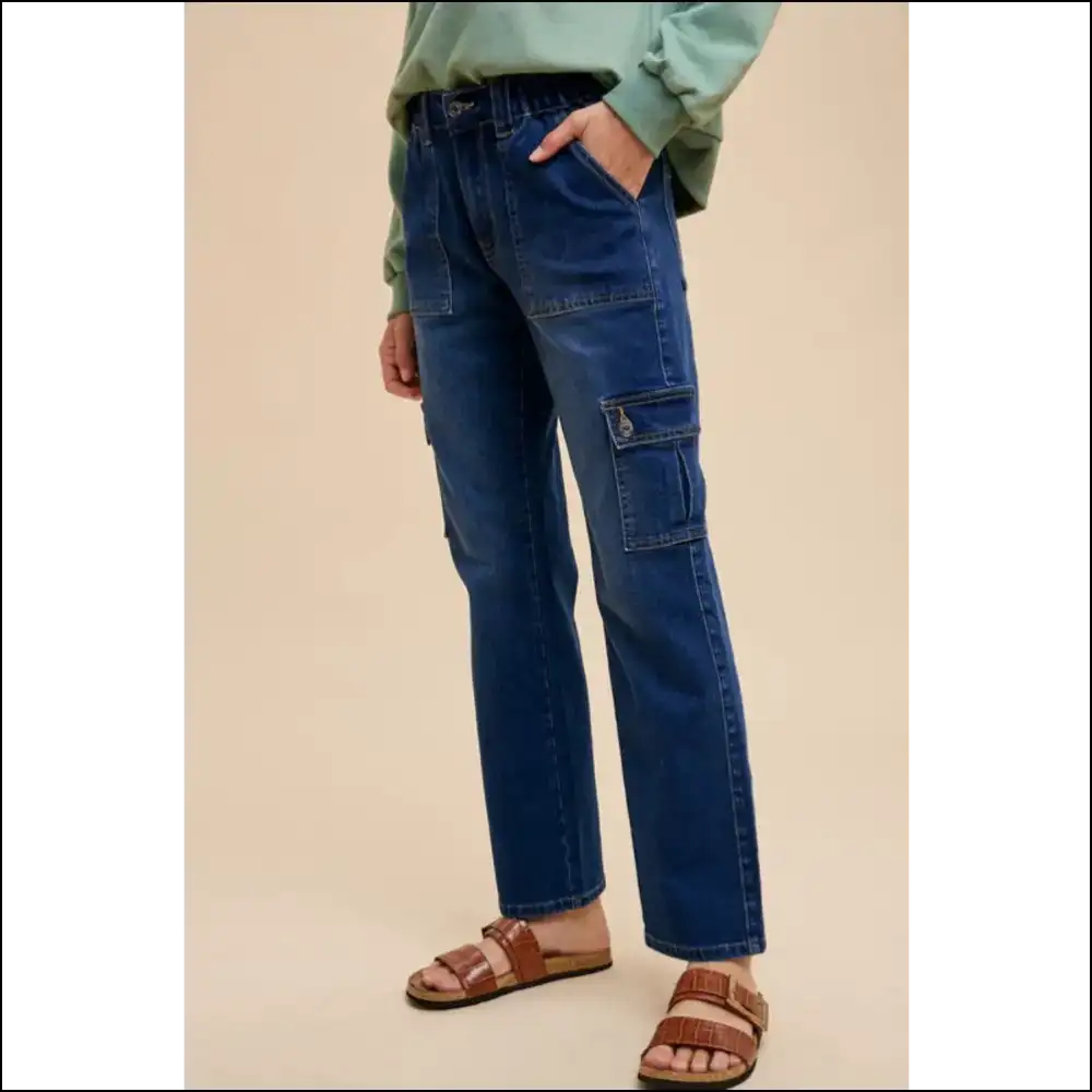 Strut your Stuff in Annie Wear Straight Leg Cargo Jeans - Fashion Bffs Unite! 💃 - Dark / Xl - on Sale Worldwide Shipping