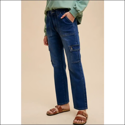 Strut your Stuff in Annie Wear Straight Leg Cargo Jeans - Fashion Bffs Unite! 💃 - Dark / Xl - on Sale Worldwide Shipping
