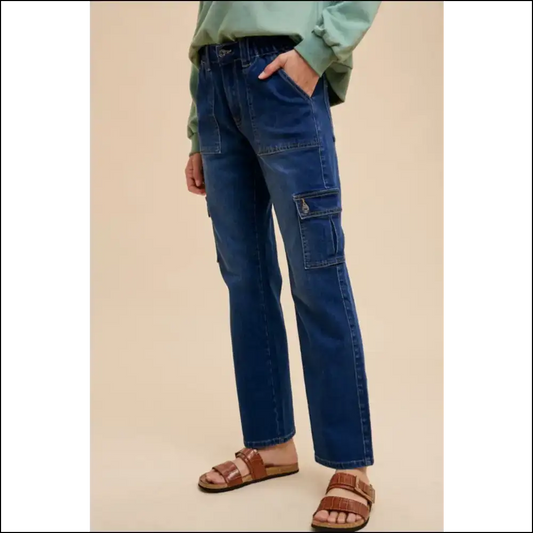Strut your Stuff in Annie Wear Straight Leg Cargo Jeans - Fashion Bffs Unite! 💃 - Dark / Xl - on Sale Worldwide Shipping